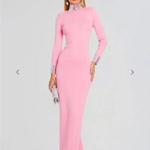 Retrofete Pink Long Sleeve Dress with Silver Accents